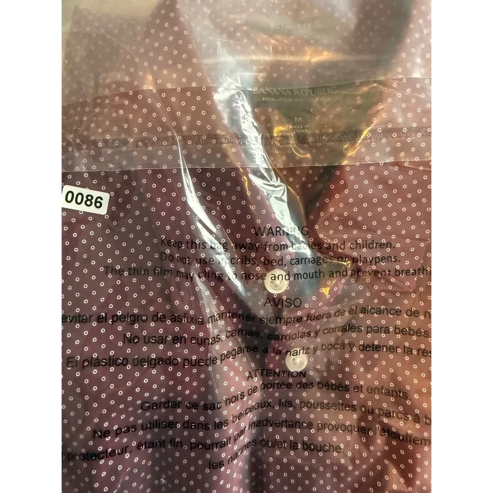Banana Republic Mens Slim Fit Non-Iron Cotton Burgundy Polka Dot Dress Shirt M